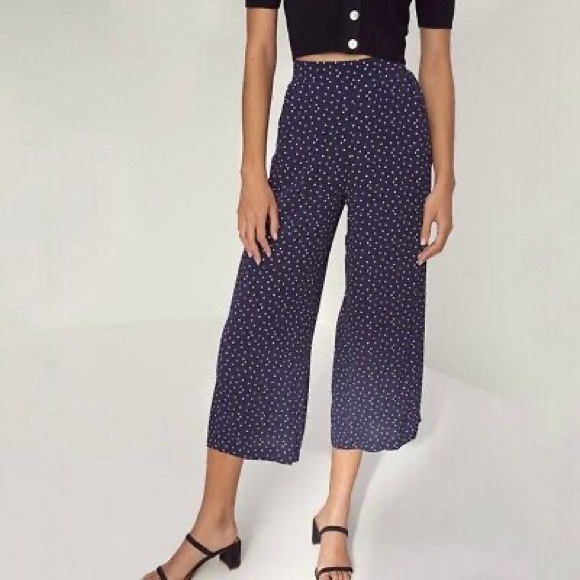Aritzia Pants - Aritzia | Wilfred | Faun High Rise Tie Waist Pants Navy White Spotted Size M